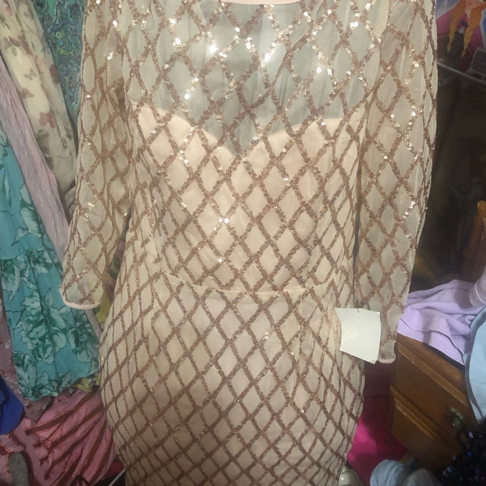 Lulu's Cream Sequin Embellished Sheath Dress
